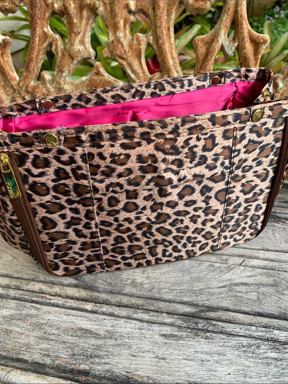 PurseN Leopard Print Cosmetic Organizer in Brown and Black with Gold Accents - Picture 5 of 14